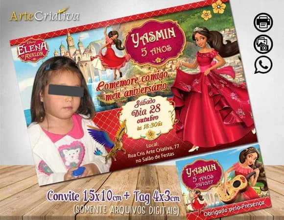 CONVITE DIGITAL C/TAG Princesa Elena Disney