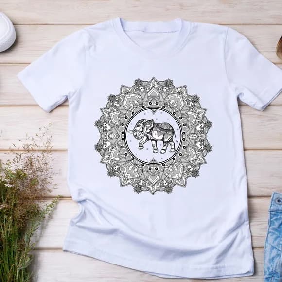 Camiseta Elefante - Mandala Indiana e Estilo Zen