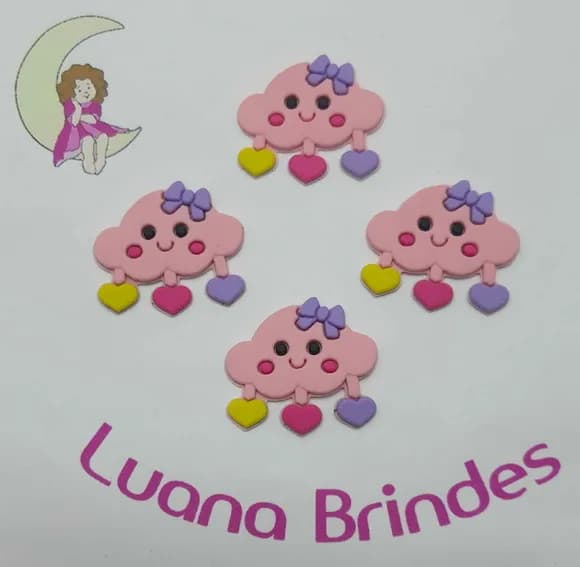 Apliques Nuvem Rosa de Borracha- Pct C/6 Unid
