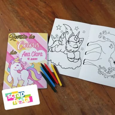 Revista Colorir + Giz de Cera Festa Unicórnio
