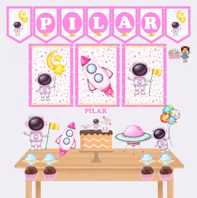 Kit Festa Só Um Bolinho ASTRONAUTA ROSA - Decoração de Festa