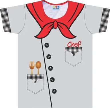 Camiseta Fantasia Chef de Cozinha Mestre Cuca com Lenço Vermelho