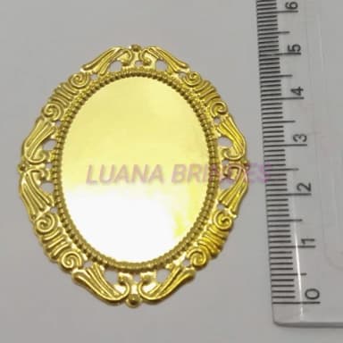 Tag Relicario Oval de Metal Dourado 5,5cm Pct com 6 unidades