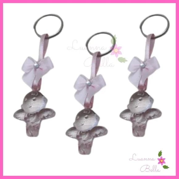 Chaveiro Anjinho Rosa de acrílico c/lacinho -Pct c/5 unids