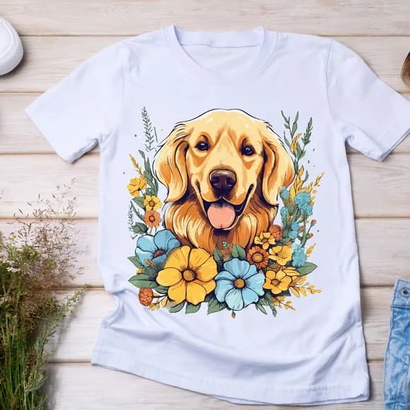 Camiseta Golden Retriever com Flores - Charme Pet