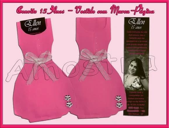 Convite 15 Anos-Vestido c/ Marca Página