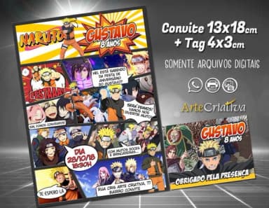 CONVITE DIGITAL C/TAG Naruto Quadrinho