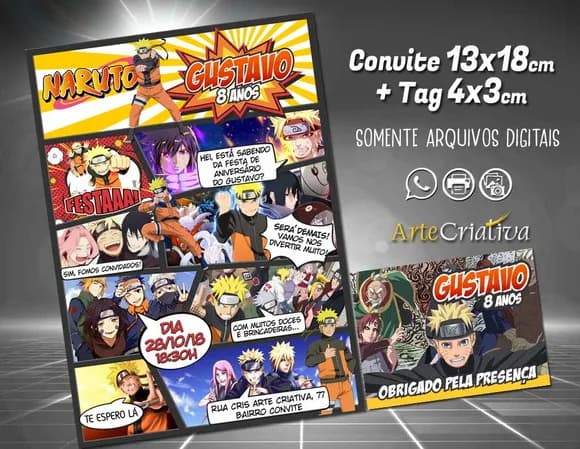 CONVITE DIGITAL C/TAG Naruto Quadrinho