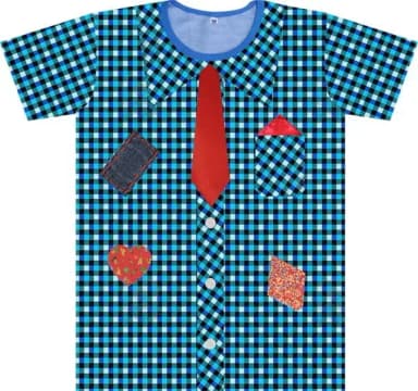 Camiseta Adulto Fantasia Festa Junina Camisa Xadrez Azul com Gravata e Remendos