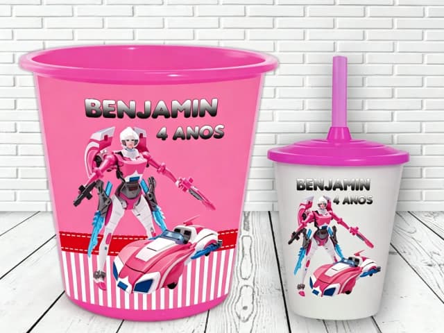 Kit Balde de Pipoca+ copo Twister  Personalizado Transformes