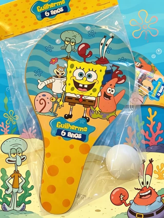 Raquete de Ping e Pong Personalizada para lembrancinhas do Bob Esponja