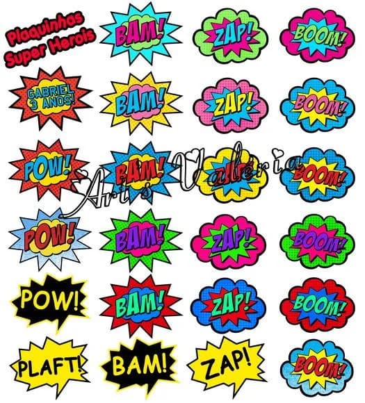 Toppers para Doces Onomatopeias dos Super Herois