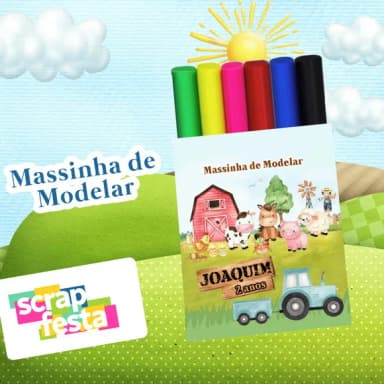 Massinha de Modelar Personalizado Festa Fazendinha Aquarela