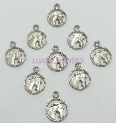 Pingente Cavalo em Metal Prateado - pct c/10 unid