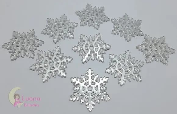 Aplique Floco de Neve Acrílico Espelhado Prata Pct c/ 24 Uni