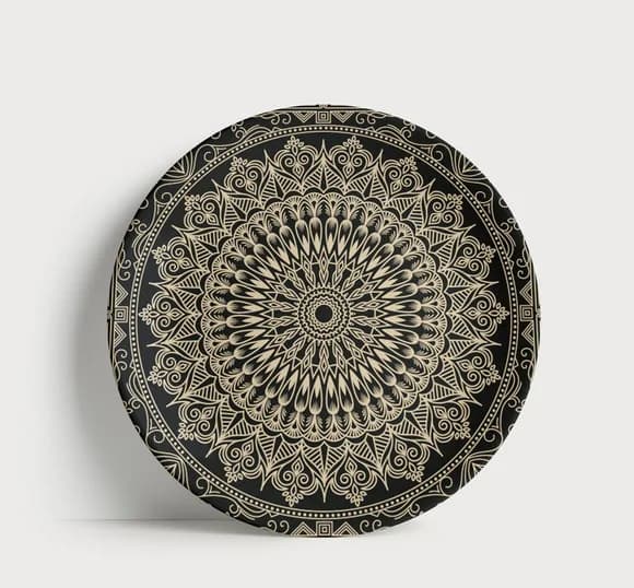 Prato Decorativo Mandala Étnica Preto e Bege 21cm Porcelana