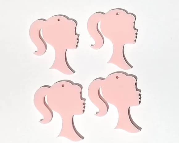 Pingente Barbie Rosa 3cm Frente e Verso Acrílico - 5 Unidade