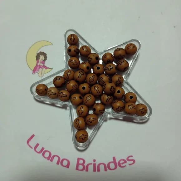 Bolinha Marrom com Cruz Preta 8mm Pct 100 Unidades