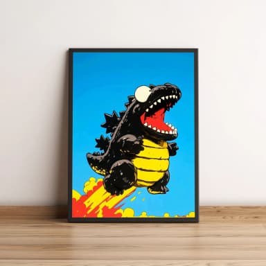 Quadro Godzilla Fofo em Estilo Cartoon Colorido 2617