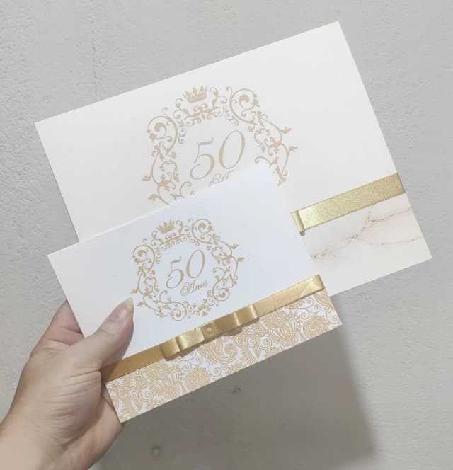 Convite Bodas de Ouro com Envelope - 23,5x19cm - Grande