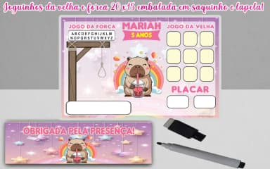 Lembrancinhas de aniversario da Capivara Jogo da Velha e Forca Personalizada