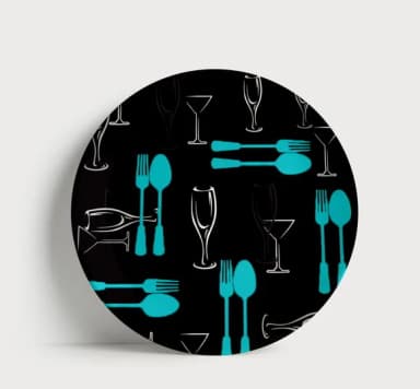 Prato Decorativo: Cozinha Moderna Talheres e Copos