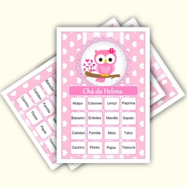 Bingo Chá de Bebê Menina Pdf Para Imprimir