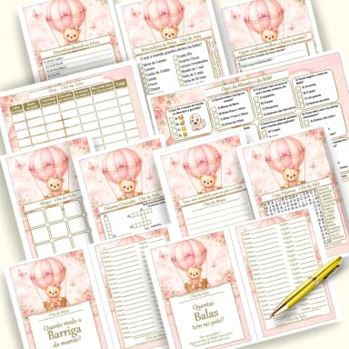 Kit 4 Brincadeiras Chá de Brincadeiras para Imprimir PDF Personalizado