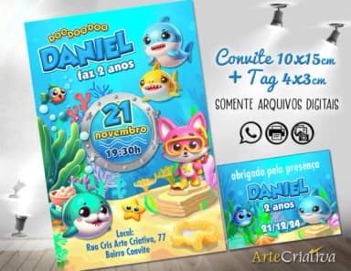 Convite Digital C/tag Baby Shark Ia
