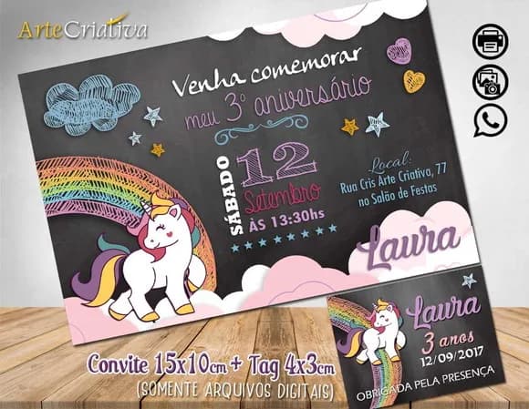CONVITE DIGITAL C/TAG Unicórnio