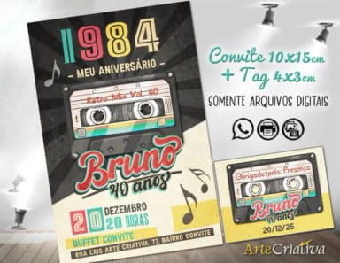 Convite Digital C/tag Musica Vintage Retro