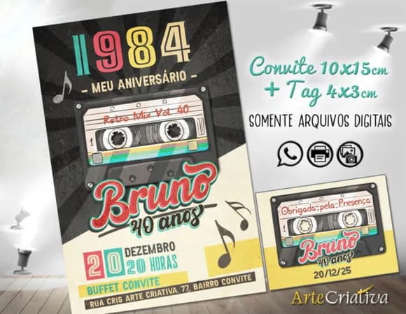 Convite Digital C/tag Musica Vintage Retro