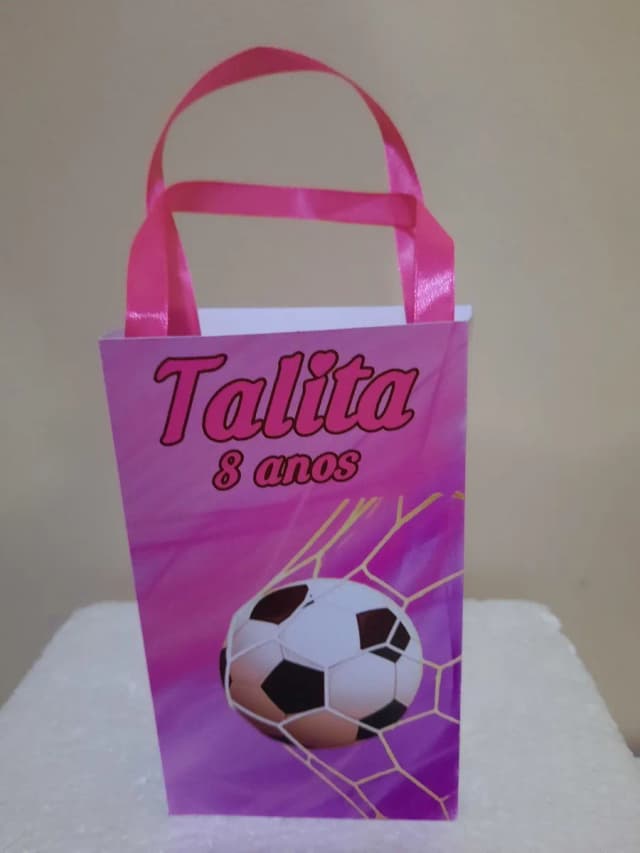 Sacolinhas Personalizadas Futebol Rosa para Lembrancinhas