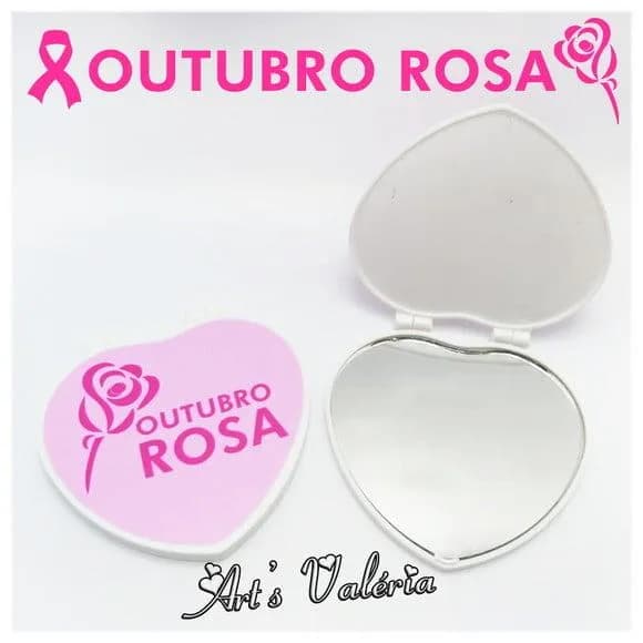 Espelho Coração Outubro Rosa - Branco