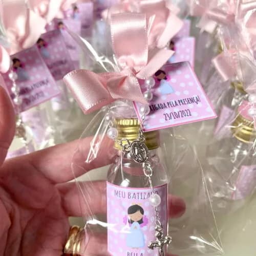 Lembrancinha Batizado Água Benta Anjinha Rosa