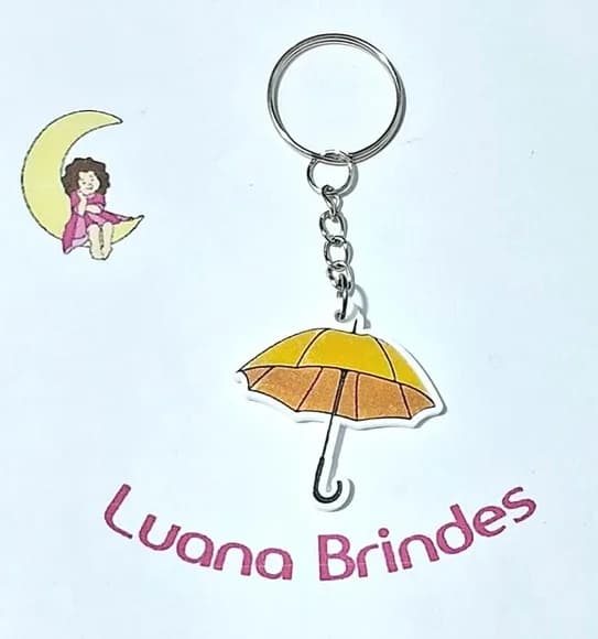 Chaveiro Guarda Chuva Amarelo Dorama Acrílico U.v 6 Unidades