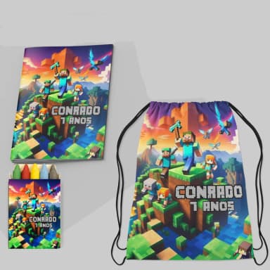 Kit Mochila e Revista de colorir para lembrancinha Minecraft