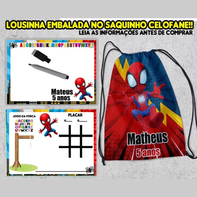 Kit Mochilinha e Lousa Magica Personalizada lembrancinhas do Homem Aranha Cute