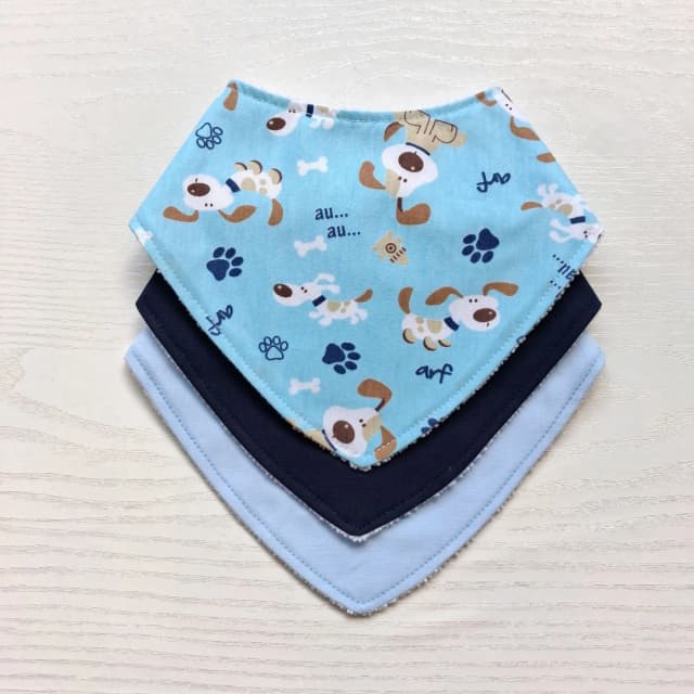 Kit 3 Babadores Bandana Premium para bebê - Cachorrinhos