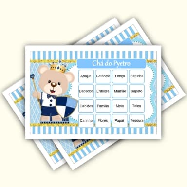 Bingo Chá de Bebê Menino Pdf Para Imprimir