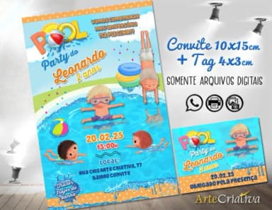 Convite Digital C/tag Pool Party Menino 4