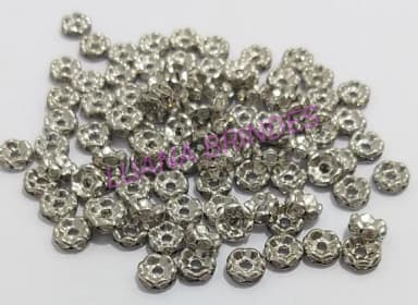Rondela de Metal Prateado com Strass - 6mm - pct com 12 unid