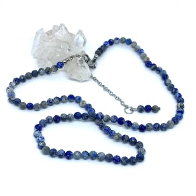 Choker Sodalita Natural Facetada 4mm - Acabamento Aço Inox
