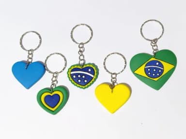 Chaveiro Coração Copa do Mundo Brasil Pacote com 10 Unidades
