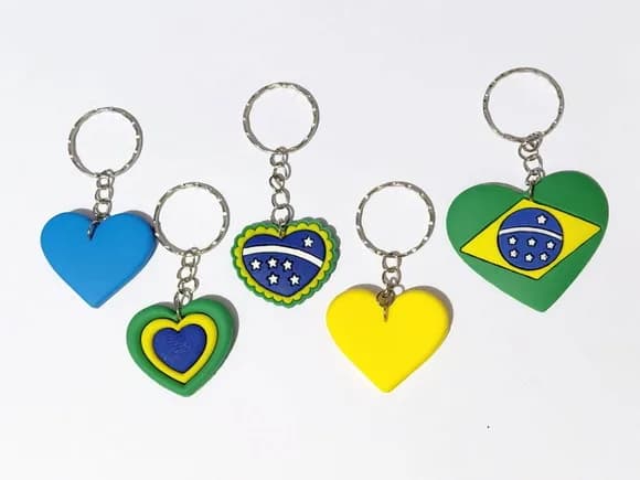 Chaveiro Coração Copa do Mundo Brasil Pacote com 10 Unidades