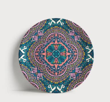 Prato Decorativo Mandala Geométrica Turquesa e Rosa 21cm Por