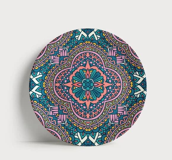 Prato Decorativo Mandala Geométrica Turquesa e Rosa 21cm Por