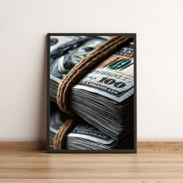Quadro Decorativo com Dinheiro e Dólares Amarrados 2180