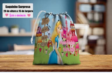 Saquinho Supresa para lembrancinhas Alice no País das Maravilhas