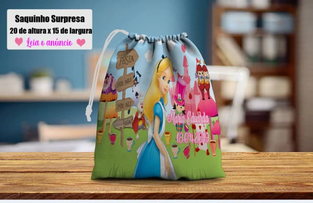 Saquinho Supresa para lembrancinhas Alice no País das Maravilhas